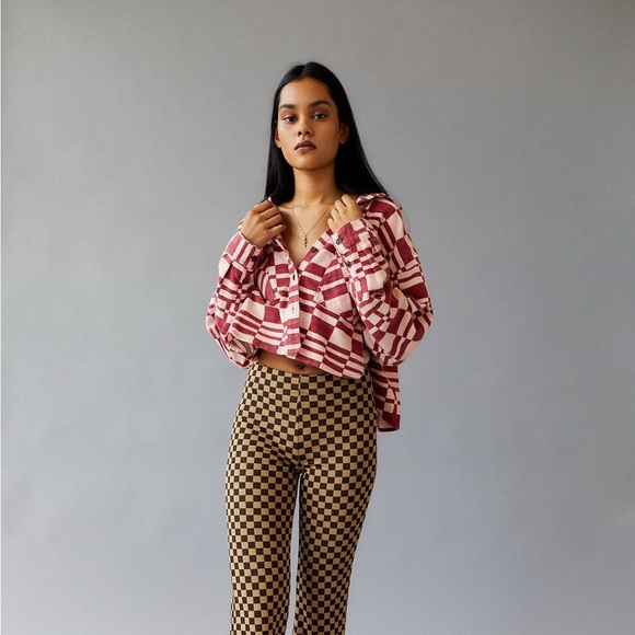 Urban outfitters BDG oversized cropped flannel top Boxy Women Small - Picture 2 of 13